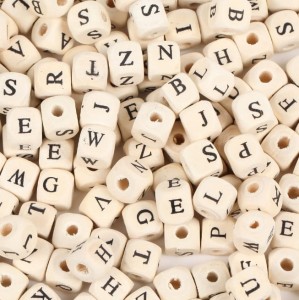 Koraliki Kulki DREWNIANE Literki 10mm 100szt EKO