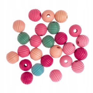 Koraliki Drewniane Kulki 15mm 25szt Frezowane MIX