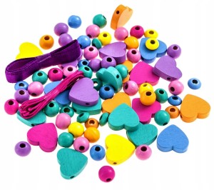 Koraliki DREWNIANE Kulki Wielokształty Serca MIX