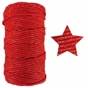 Sznurek Pleciony Czerwony Złota Nitka 5mm 100m